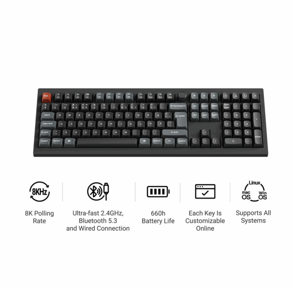 Keychron V6 Ultra 100% -langaton mekaaninen pelin&auml;pp&auml;imist&ouml;, Keychron Silk POM Brown, musta