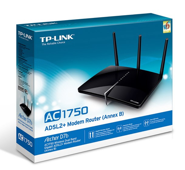 TP-LINK AC1750 WLAN Dualband Gigabit ADSL2+ Modem Router 4 Gigabit Ethernet Ports 2 USB 2.0 Ports Annex B