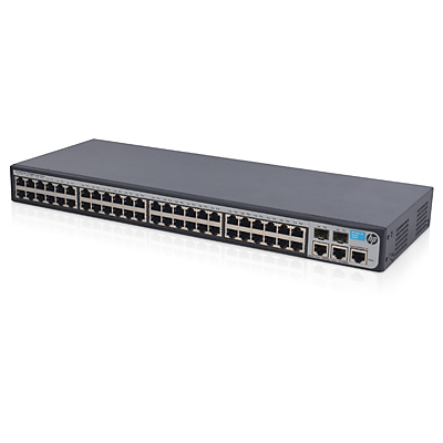 HPE 1910-48 Switch. 48x RJ45 autosensing 10/100TX porttia + 2x SFP/1000T dual-personality porttia . Sis 19" r&auml;kkiasennussarjan. Web-selain hallinta. Layer 3 sta