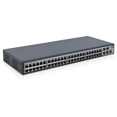HPE 1910-48 Switch. 48x RJ45 autosensing 10/100TX porttia + 2x SFP/1000T dual-personality porttia . Sis 19" r&auml;kkiasennussarjan. Web-selain hallinta. Layer 3 sta