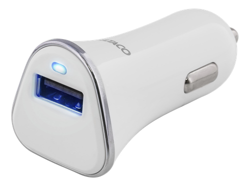 DELTACO autolaturi, 2,4A, 1xUSB Type A, 12-24V DC-sis.tulo, valk./hop.