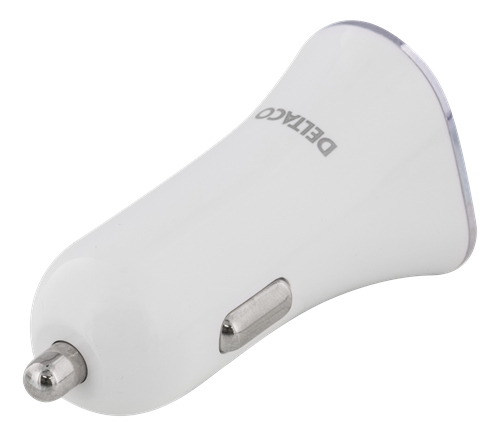DELTACO autolaturi, 2,4A, 1xUSB Type A, 12-24V DC-sis.tulo, valk./hop.