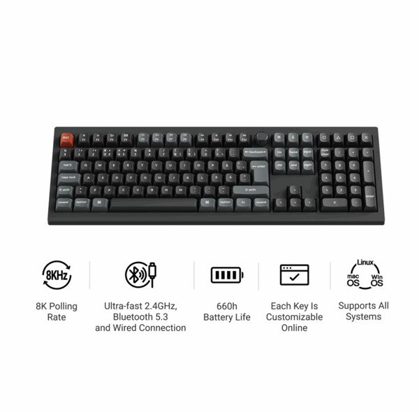 Keychron V6 Ultra 100% -langaton mekaaninen pelin&auml;pp&auml;imist&ouml;, Keychron Silk POM Brown, musta