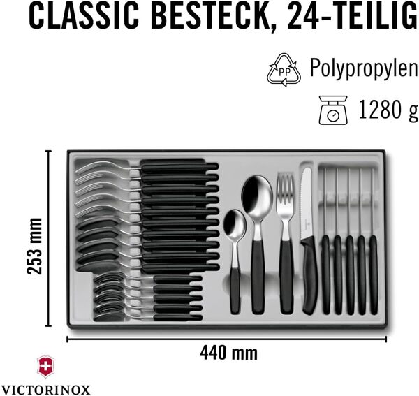 Victorinox Swiss Classic 24-piece Table Cutlery Set, Black