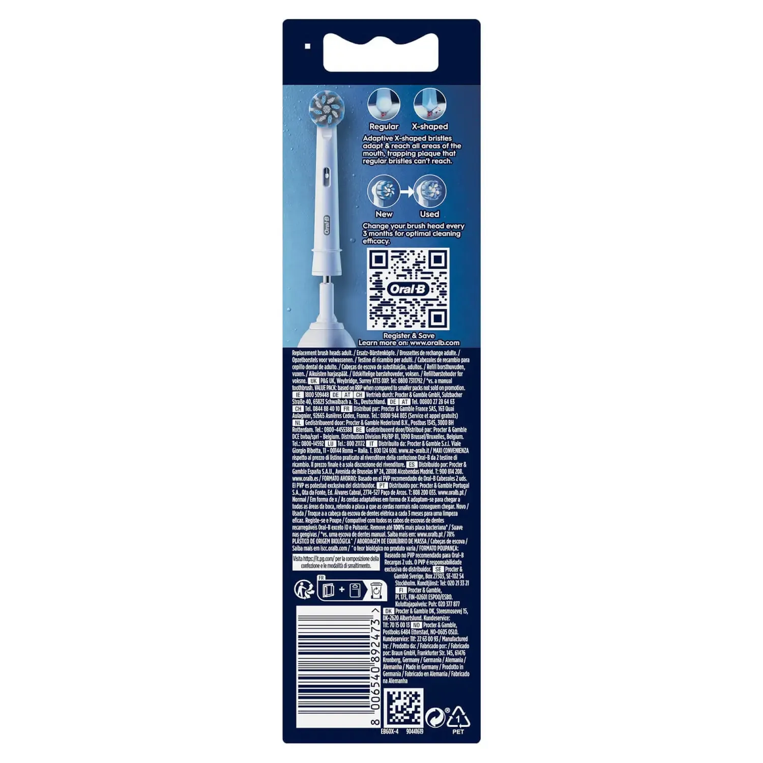 Oral-B Sensitive Clean & Care 4 st ers&auml;ttningsborsthuvuden, Alabastervit