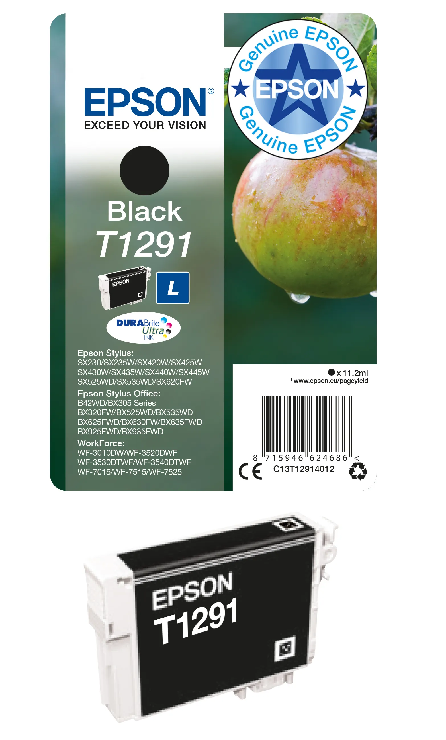 Epson T1291 XL -mustekasetti, 11.2 ml, musta