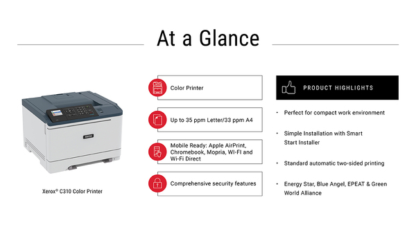 Xerox C310 - F&auml;rg laserskrivare LAN/Wi-Fi, A4