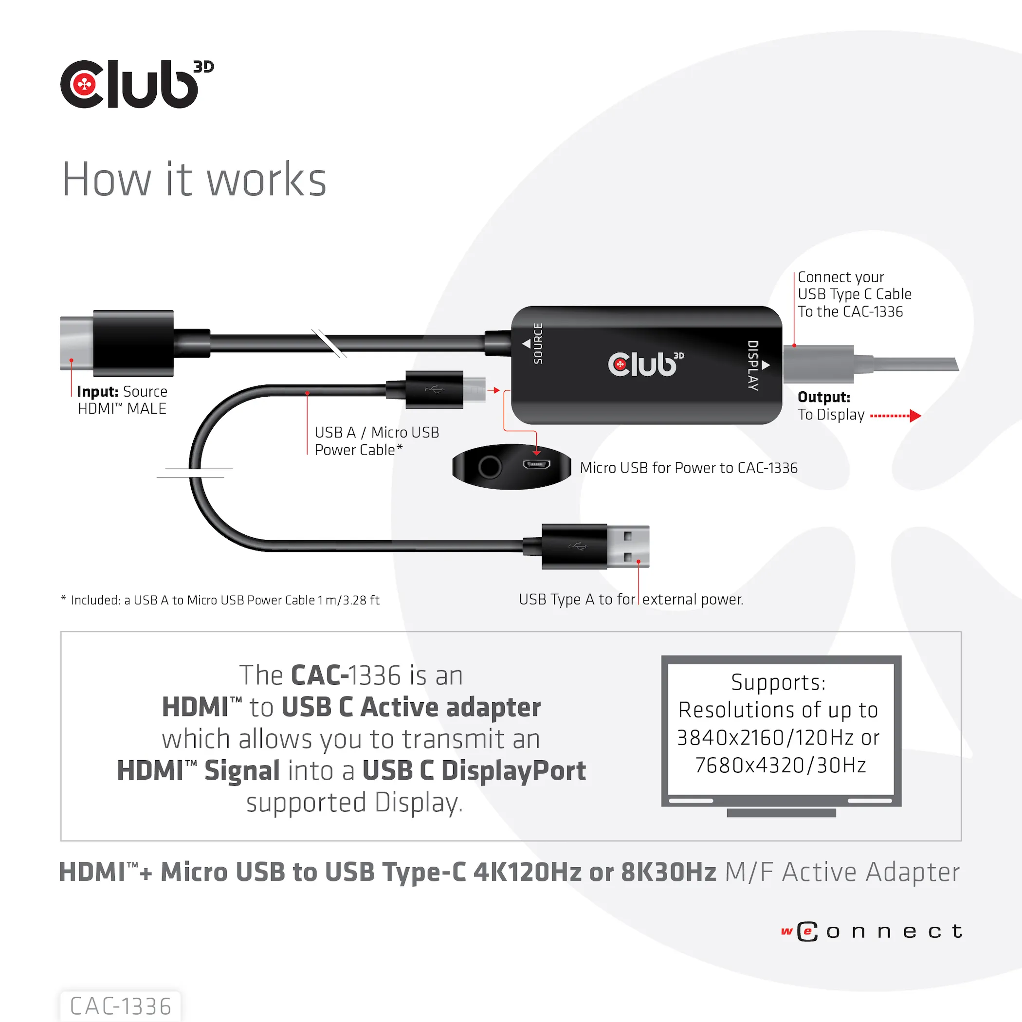 Club 3D  Micro-USB B - USB-C -kaapeli, 0,20 m, Musta