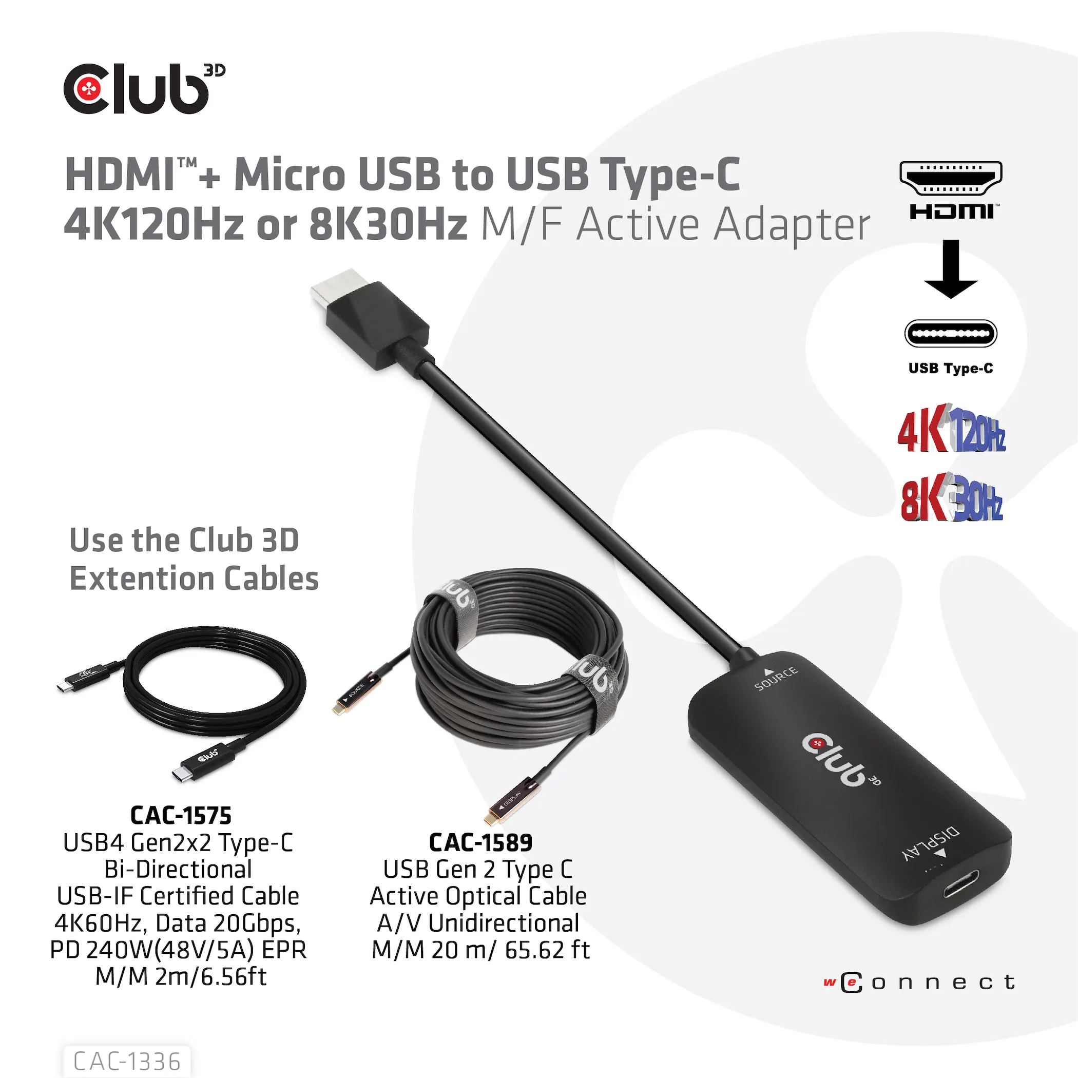 Club 3D  Micro-USB B - USB-C -kaapeli, 0,20 m, Musta
