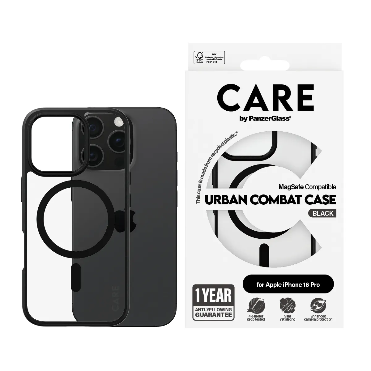 Care by PanzerGlass iPhone 16 Pro Urban Combat skal, Svart