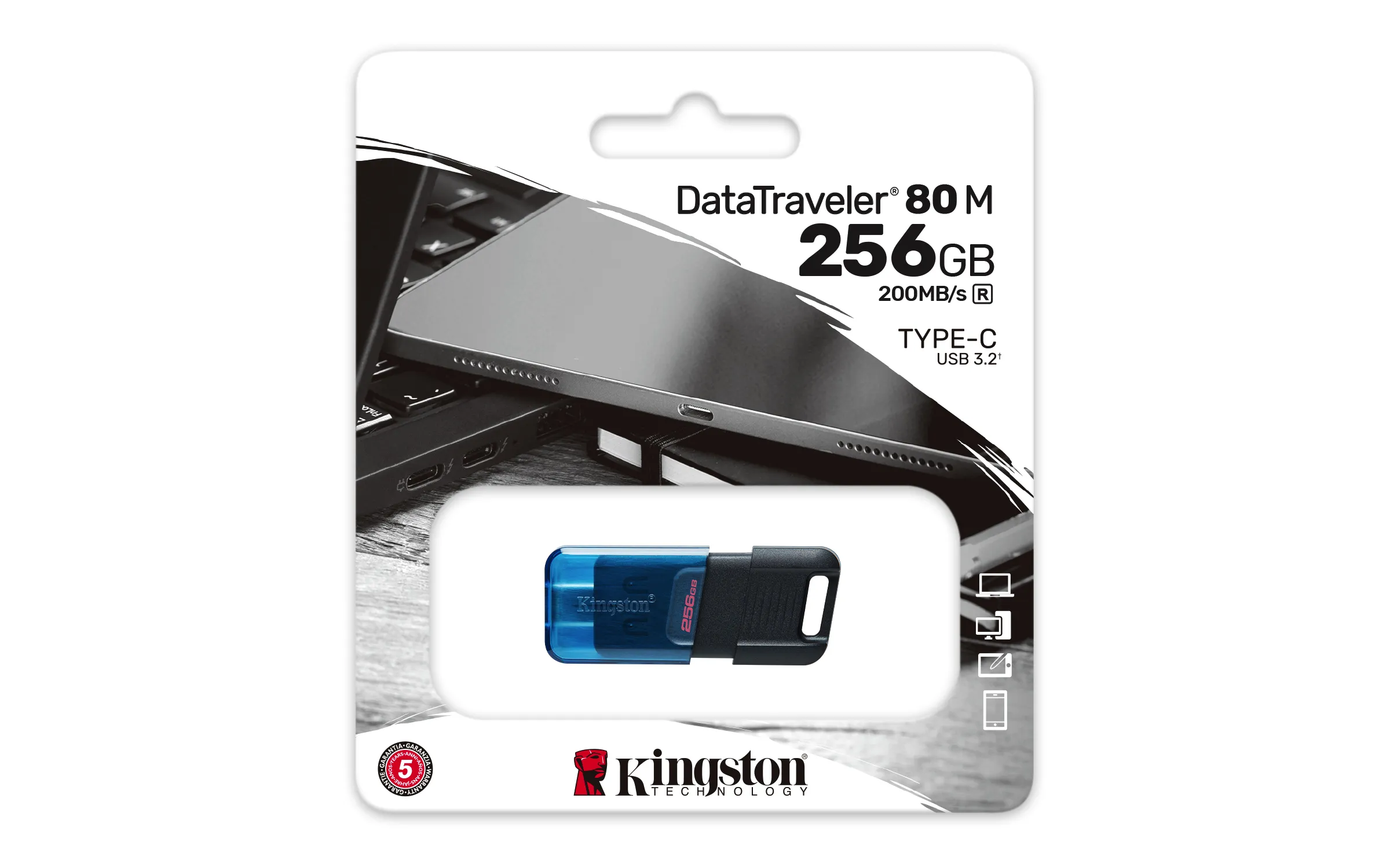 Kingston 256GB USB-C 3.2 Gen 1 DataTraveler 80 -flashmuistitikku Kingston 256GB USB-C 3.2 Gen 1 DataTraveler 80 -flashmuistitikku