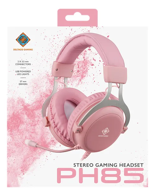 Deltaco Pink Line PH85 Stereo -pelikuulokkeet mikrofonilla, pinkki