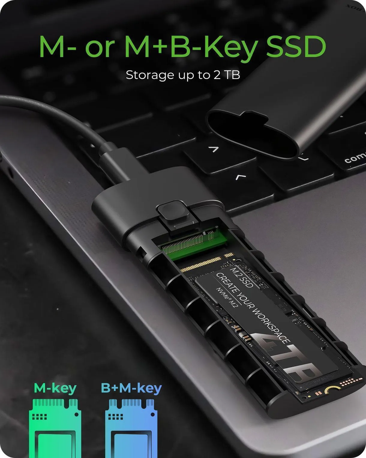 ICYBOX IB-1806MT-CU31 M.2 NVMe SSD -kotelo, 1-paikkainen, USB 3.2 Gen 2, USB-C, ty&ouml;kaluton, musta