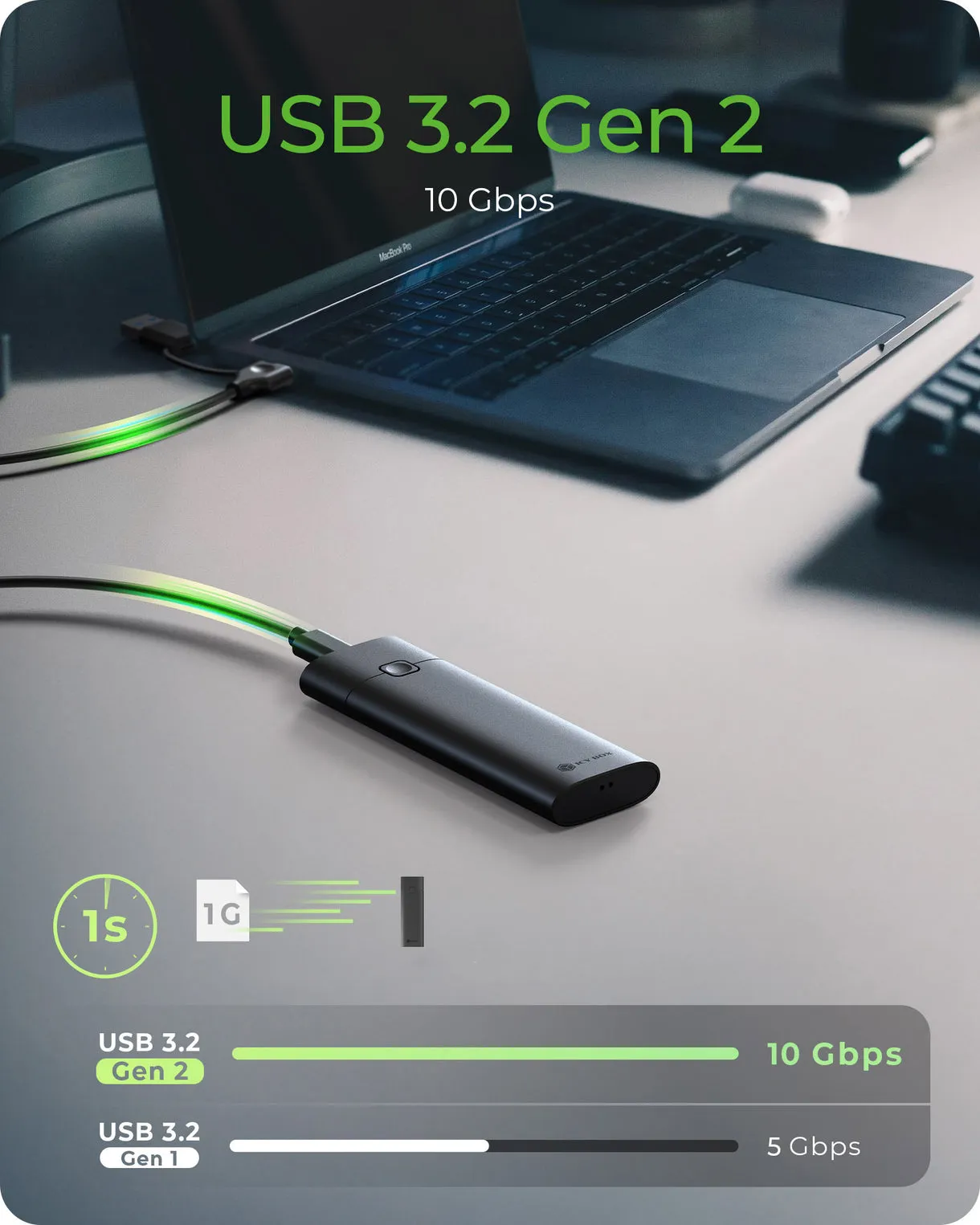 ICYBOX IB-1806MT-CU31 M.2 NVMe SSD -kotelo, 1-paikkainen, USB 3.2 Gen 2, USB-C, ty&ouml;kaluton, musta