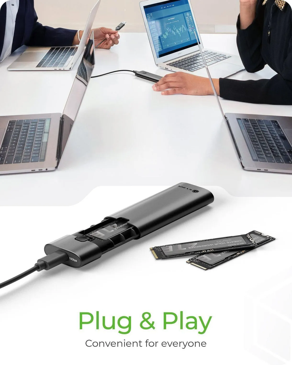 ICYBOX IB-1806MT-CU31 M.2 NVMe SSD -kotelo, 1-paikkainen, USB 3.2 Gen 2, USB-C, ty&ouml;kaluton, musta