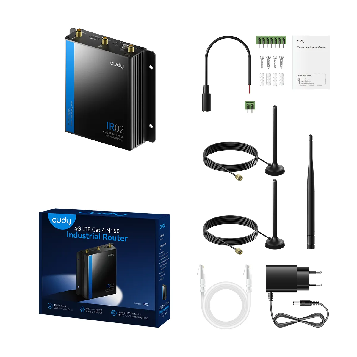 Cudy IR02_EU Router, Wi-Fi 4, N150, 4G LTE Cat 4, industrial