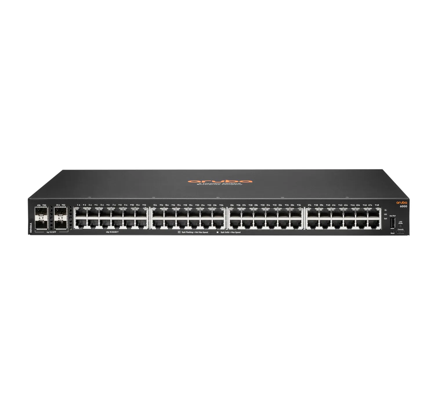 HPE Aruba 6000 48G 4SFP Switch - Kytkin - L3 - Hallinnoitu - 48 x 10/100/1000 + 4 x Gigabit SFP - sivusta sivuun ilmavirtaus - r&auml;kkiin asennettava - AC 100 - 12