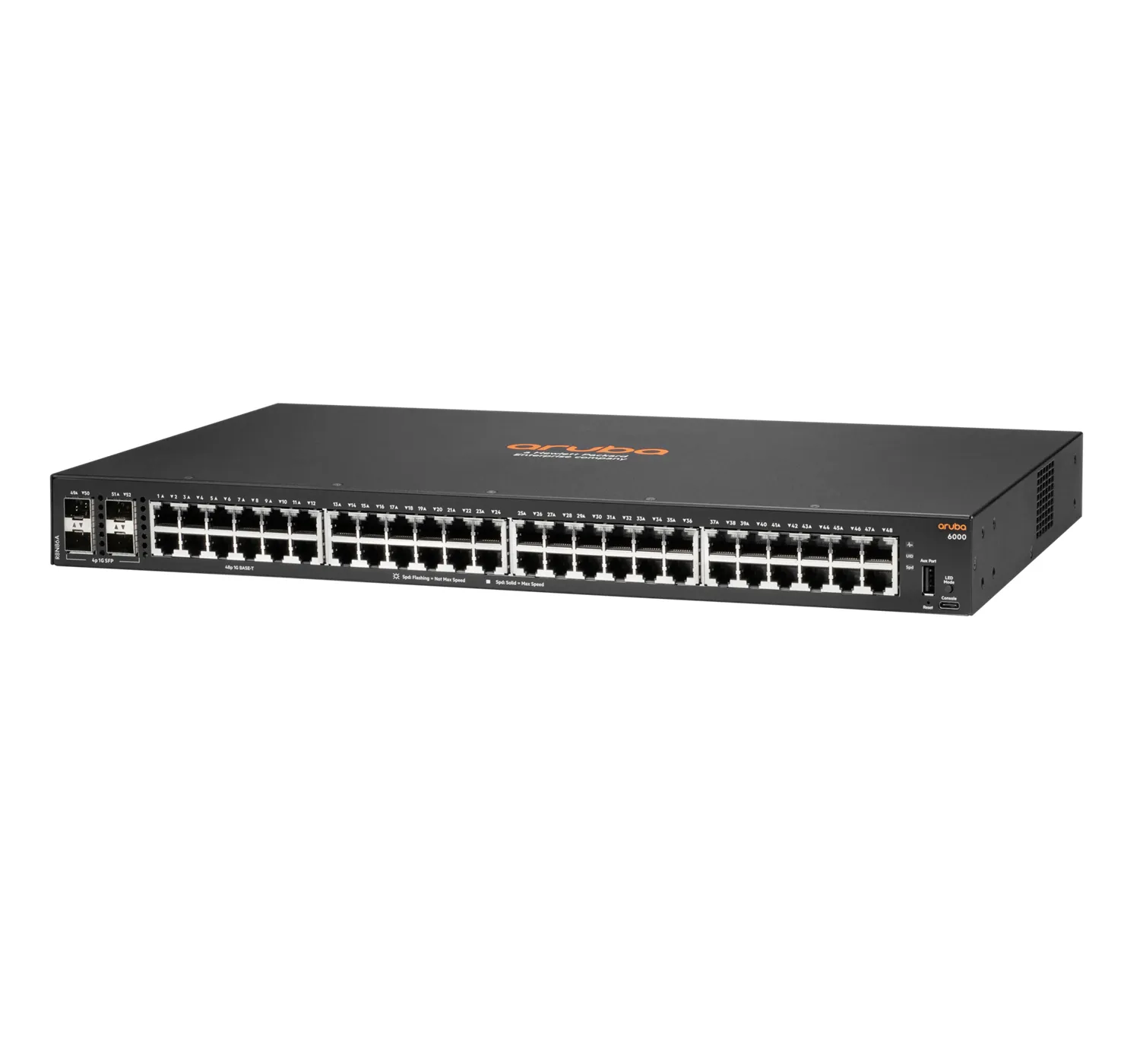 HPE Aruba 6000 48G 4SFP Switch - Kytkin - L3 - Hallinnoitu - 48 x 10/100/1000 + 4 x Gigabit SFP - sivusta sivuun ilmavirtaus - r&auml;kkiin asennettava - AC 100 - 12