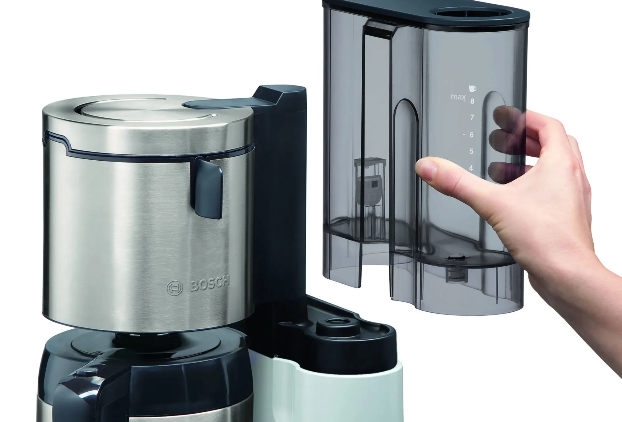 Bosch TKA8A681 -kahvinkeitin, Musta, Ruostumaton ter&auml;s, Valkoinen