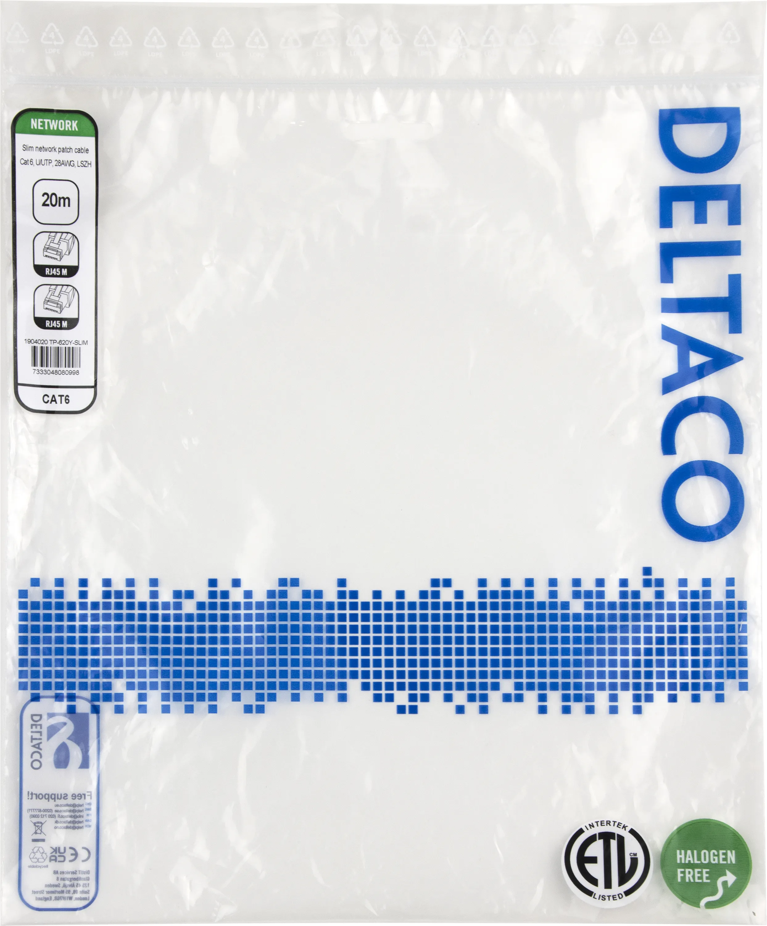Deltaco Cat6 UTP RJ45 20m -verkkokaapeli, keltainen