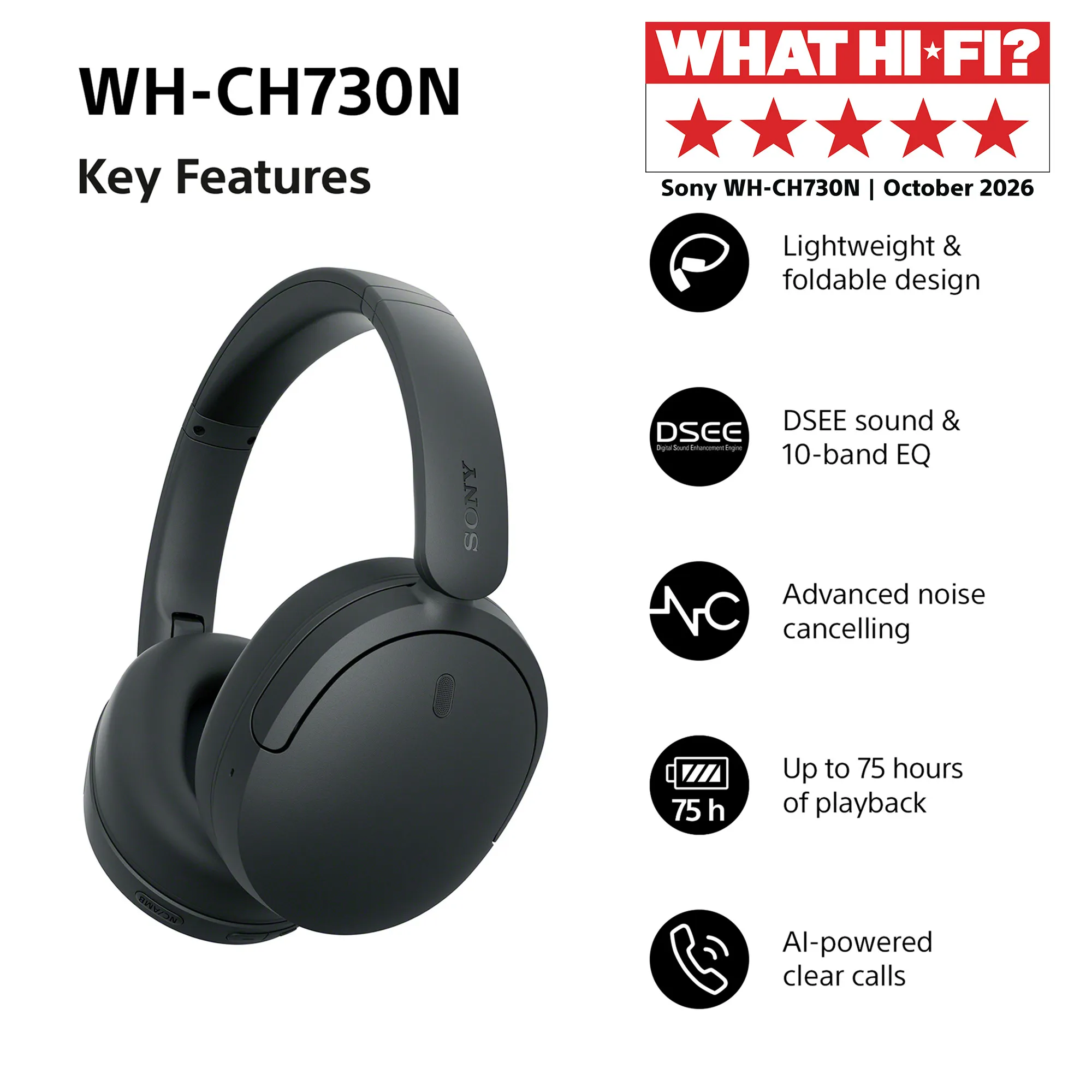 Sony WH-CH730N tr&aring;dl&ouml;sa over-ear h&ouml;rlurar, beige