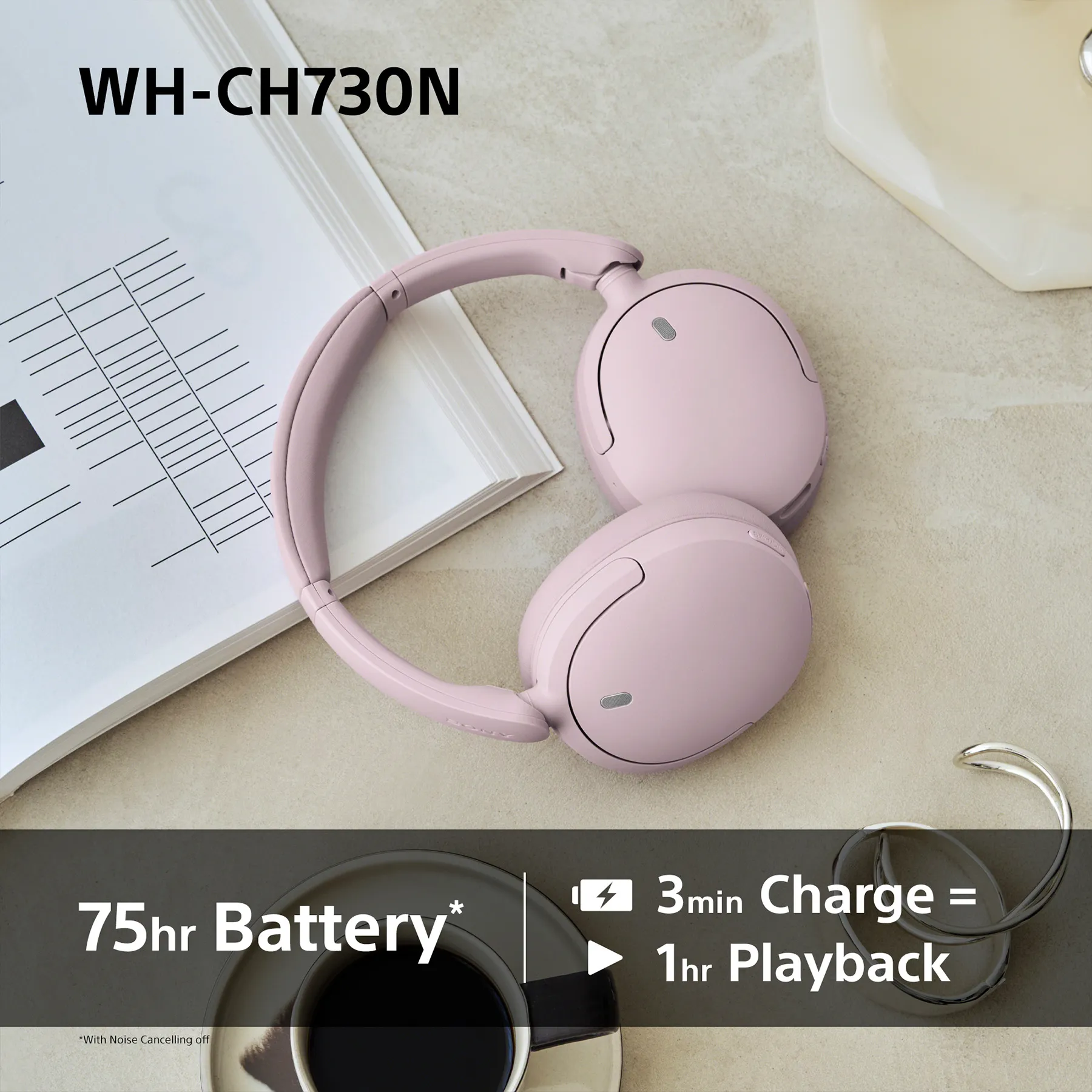 Sony WH-CH730N tr&aring;dl&ouml;sa over-ear h&ouml;rlurar, beige