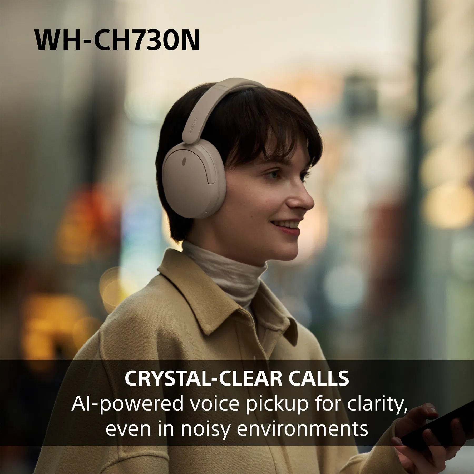 Sony WH-CH730N tr&aring;dl&ouml;sa over-ear h&ouml;rlurar, beige