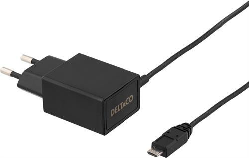 DELTACO V&auml;ggladdare 230V till 5V USB, 1A, 1x USB Micro B, 1m, svart