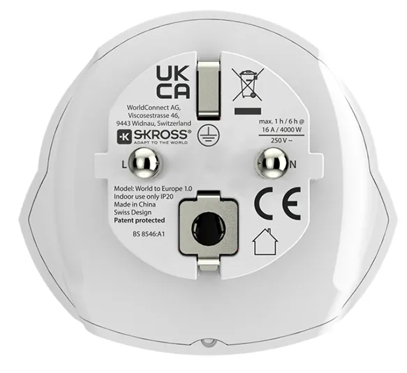 SKROSS World to Europe Grounded - Travel adapter, white