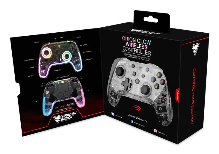 DRAGONSHOCK Controller Orion Glow RGB NSW Transparent