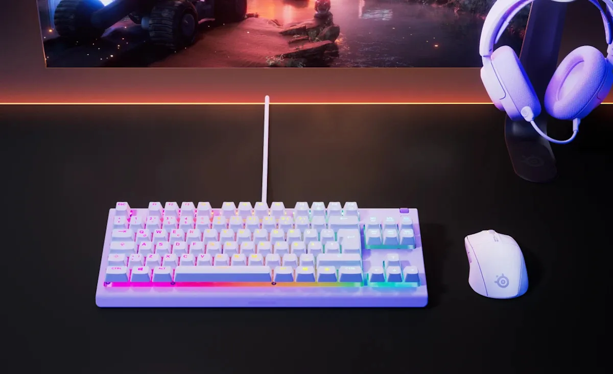 SteelSeries Apex 3 TKL Gaming Keyboard, Whisper Quiet, Lavender