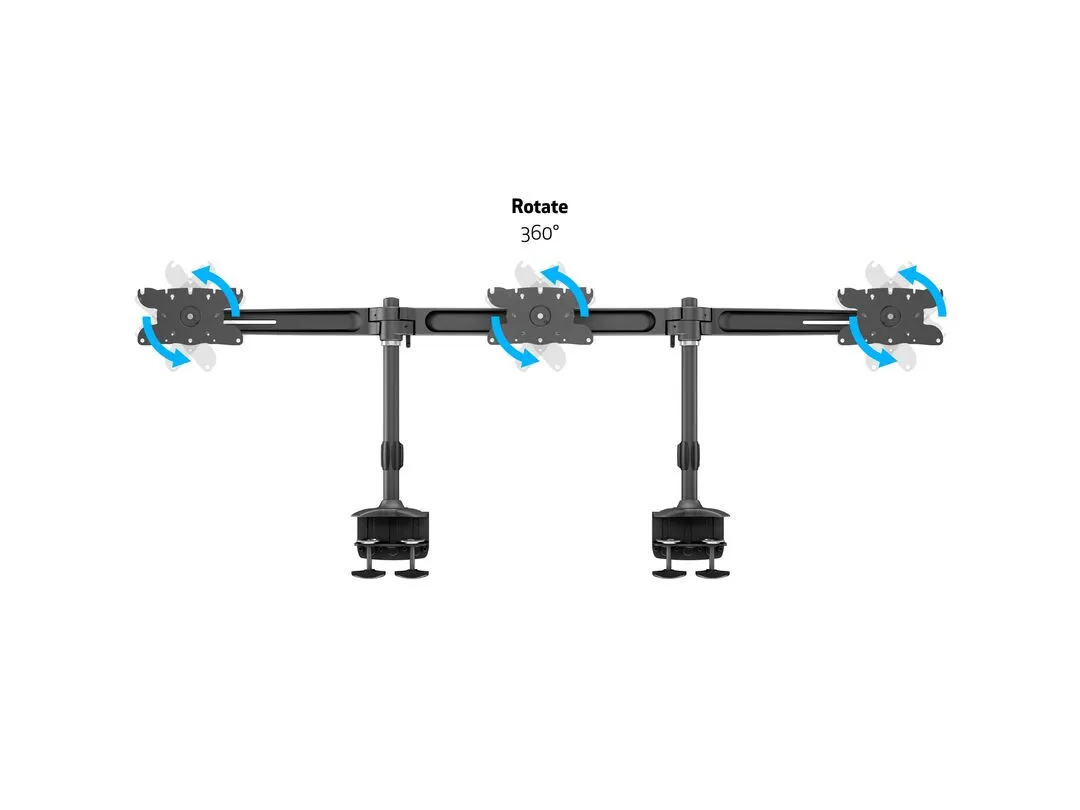 Multibrackets M VESA Desktopmount Triple Desk Clamp 24&quot;-32&quot;, p&ouml;yt&auml;jalusta kolmelle monitorille, musta