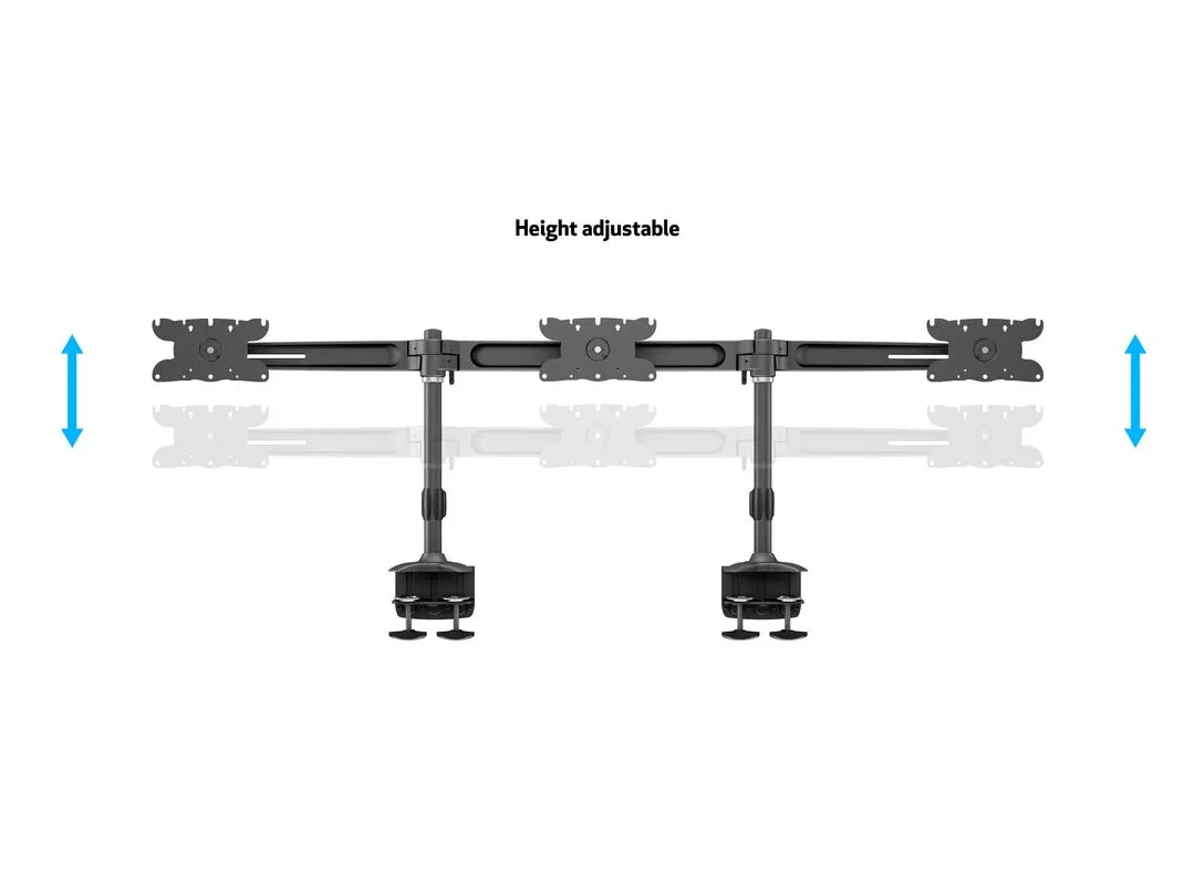 Multibrackets M VESA Desktopmount Triple Desk Clamp 24&quot;-32&quot;, p&ouml;yt&auml;jalusta kolmelle monitorille, musta