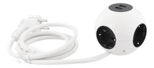 Deltaco  GT-292 2 xUSB, 4 AC-pistorasia(a)-osainen jatkojohto, 1,4 m, Valkoinen
