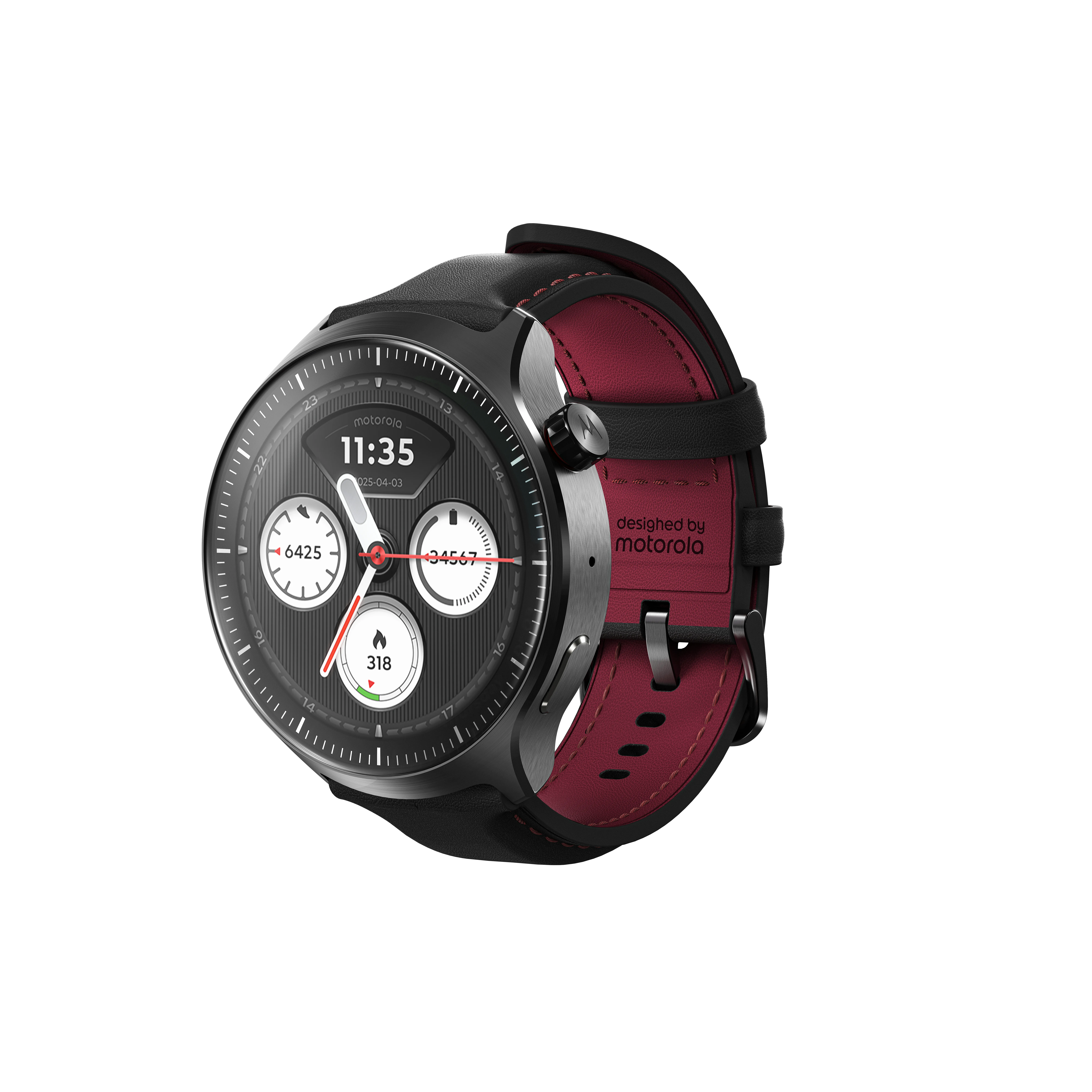 Motorola Moto Watch Ultra 4G, 46mm Sports Watch, Black/Bordeaux