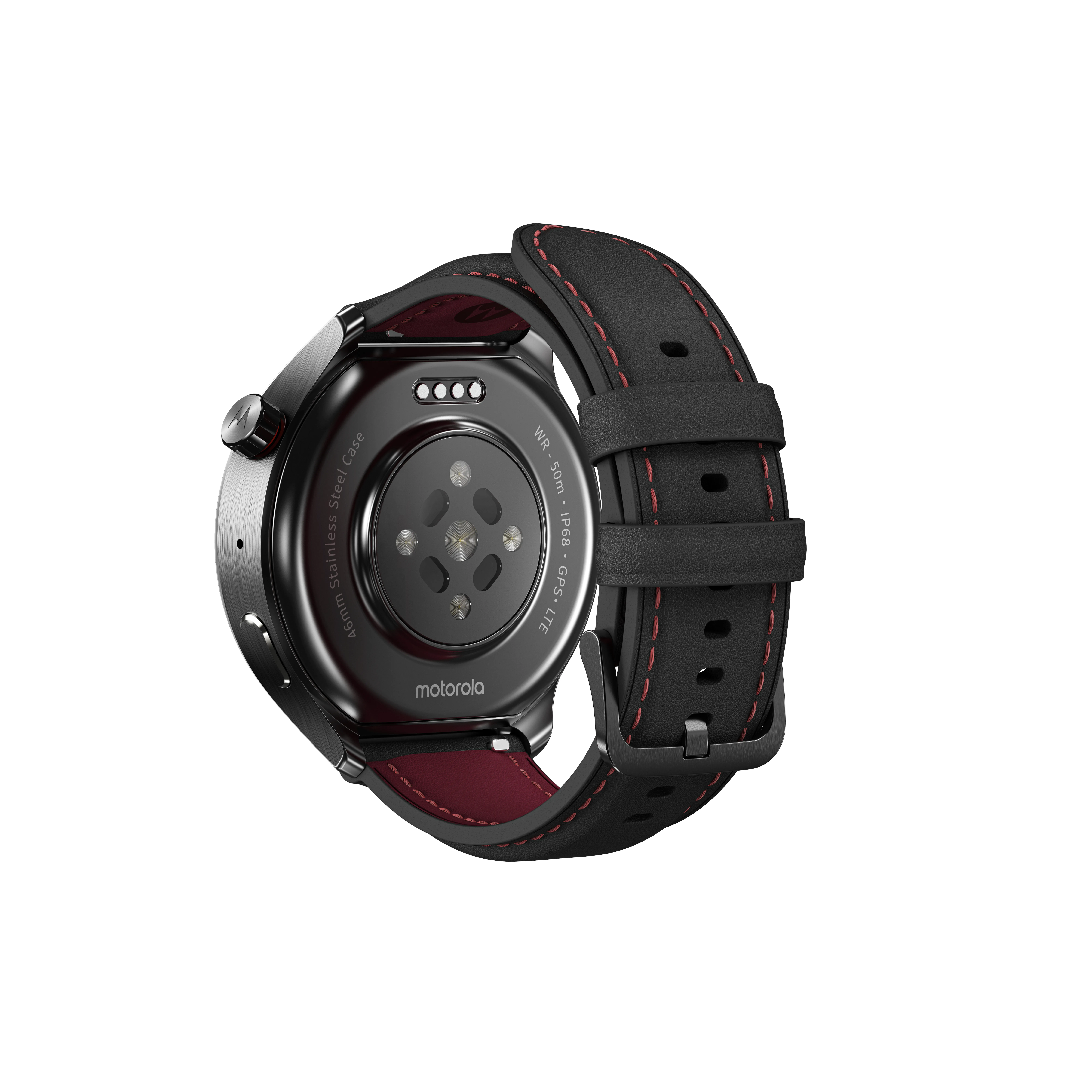 Motorola Moto Watch Ultra 4G, 46mm Sports Watch, Black/Bordeaux