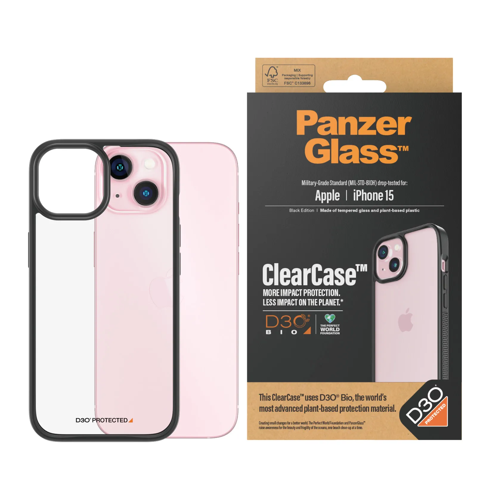 PanzerGlass iPhone 15 ClearCase -suojakuori, Läpinäkyvä