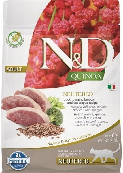 Farmina N&amp;D Quinoa Neutered Duck, Broccoli &amp; Asparagus, Dry food for cats, Adult, 300g