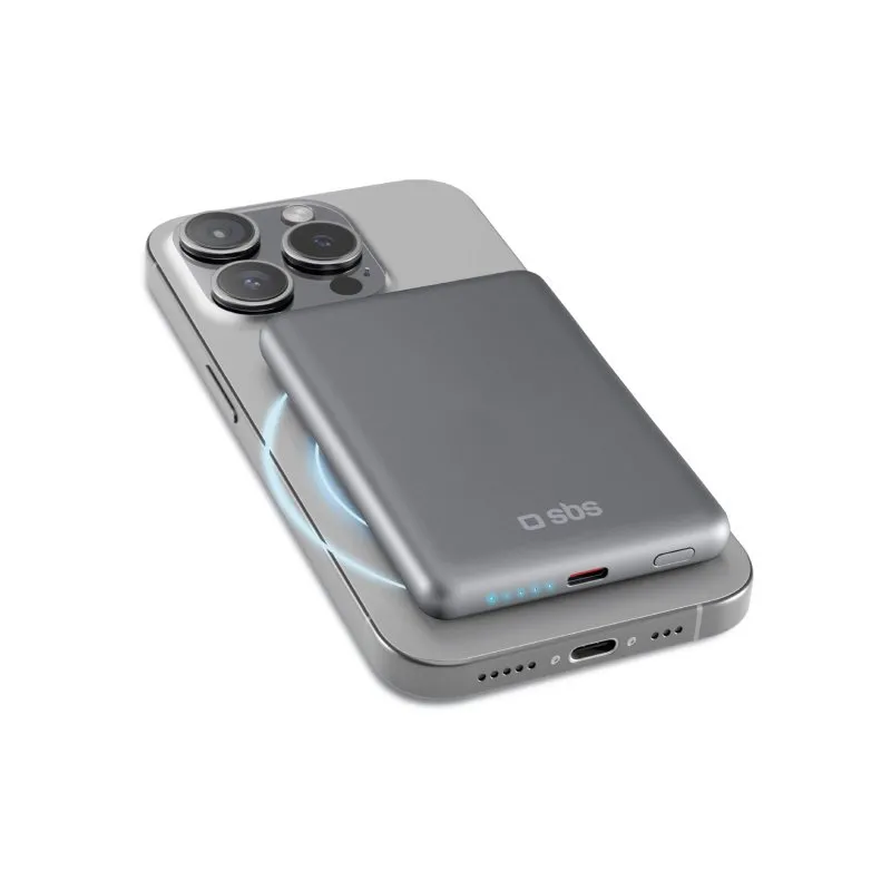 SBS MagSafe Slim 5000 mAh, 20W, 15W - powerbank, Silver