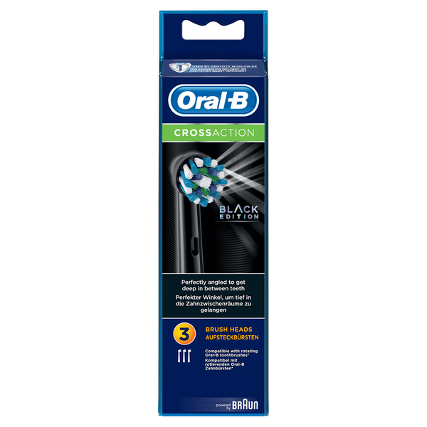 BRAUN VAIHTOHARJA ORAL-B CrossAction Black 3ct, paketissa 3kpl mustaa CrossAction vaihtoharjaa. UUTUUS!