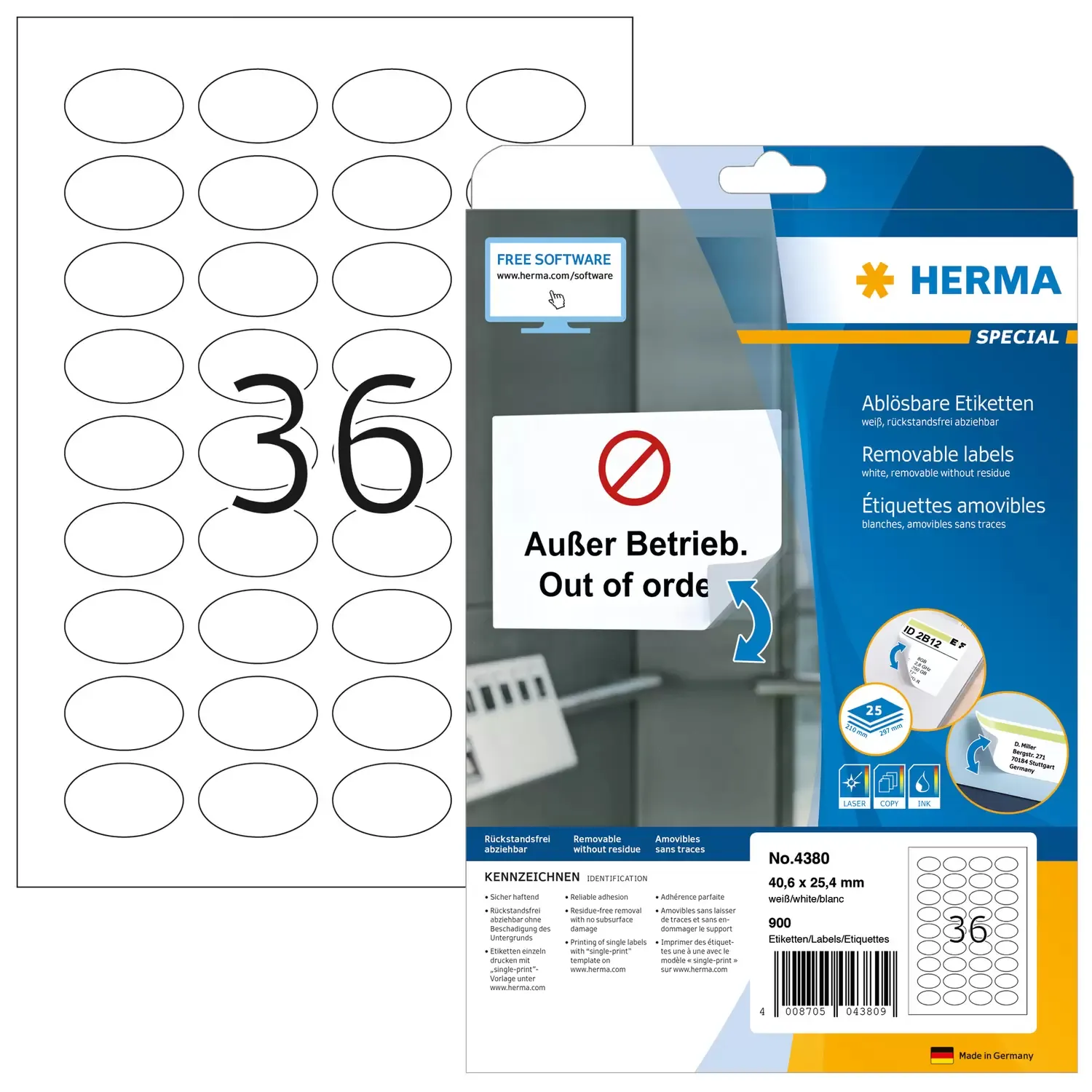 Herma label removable oval 40,6x25,4 (900)
