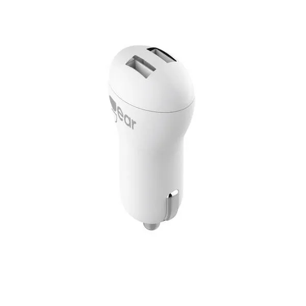 GEAR Laddare 12-24V 2xUSB 2,4A Vit MicroUSB Kabel Rund 1m