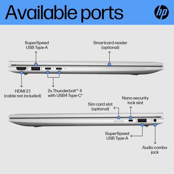 HP 14&quot; EliteBook 840 14 G10. Intel Core i7-1355U, 16 GB Ram, 512 GB SSD, Windows 11 Pro - b&auml;rbar dator, Silver