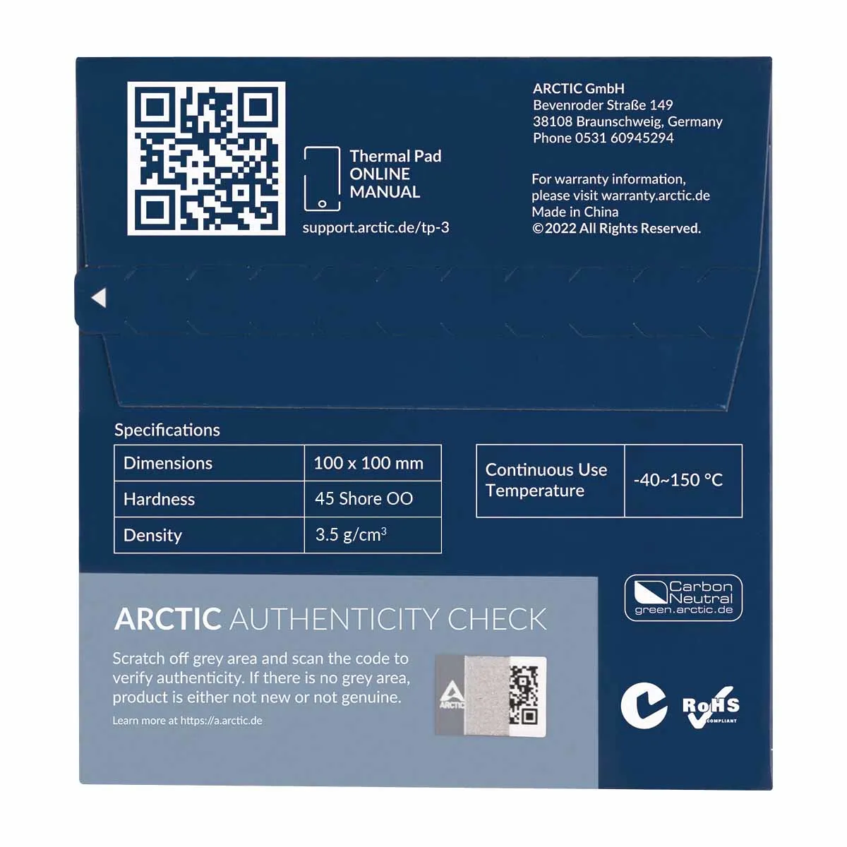 ARCTIC TP-3 100 x 100 x 0.5 mm Thermal Pad, Blue