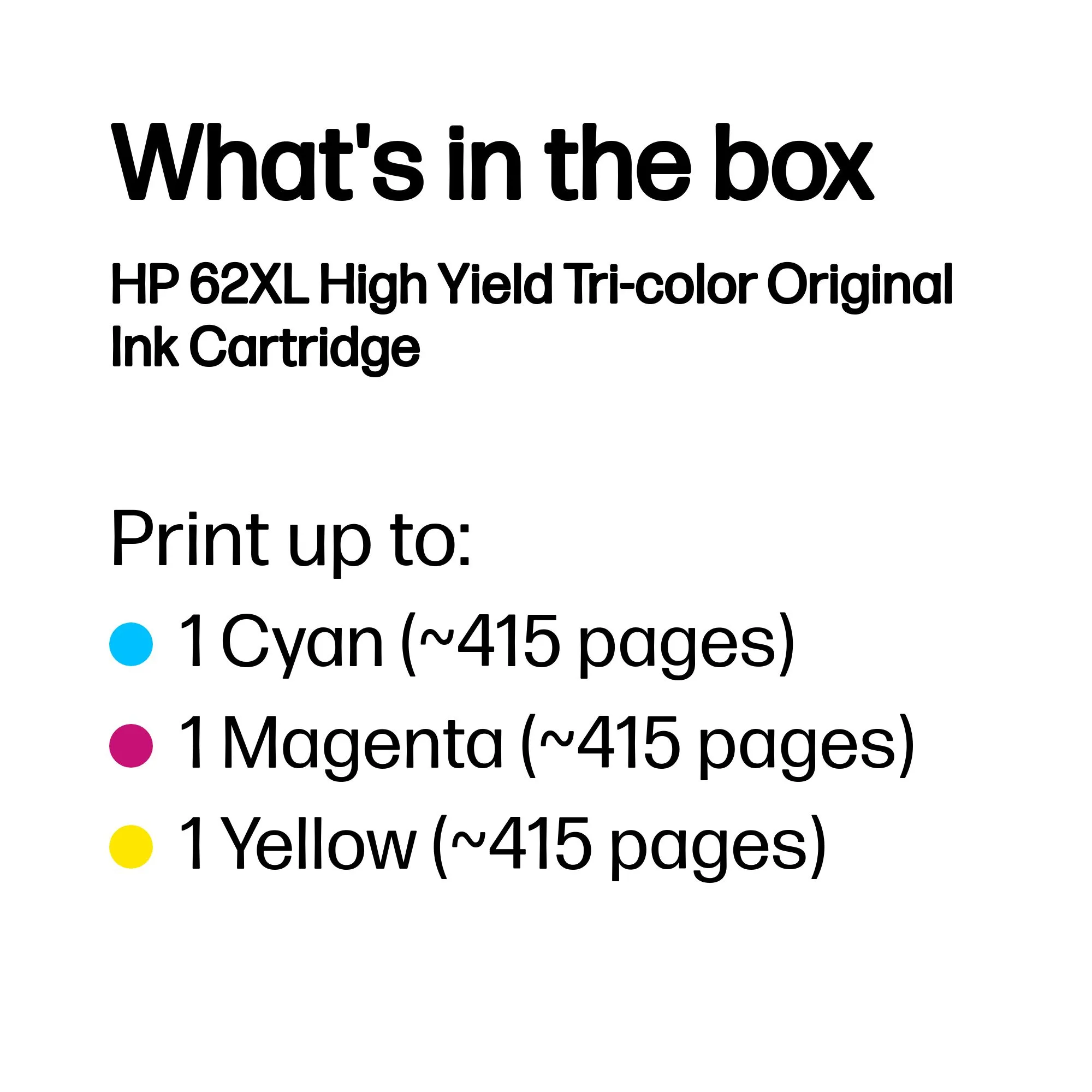 HP 62 XL ink cartridge, 11.5 ml, Tri-color