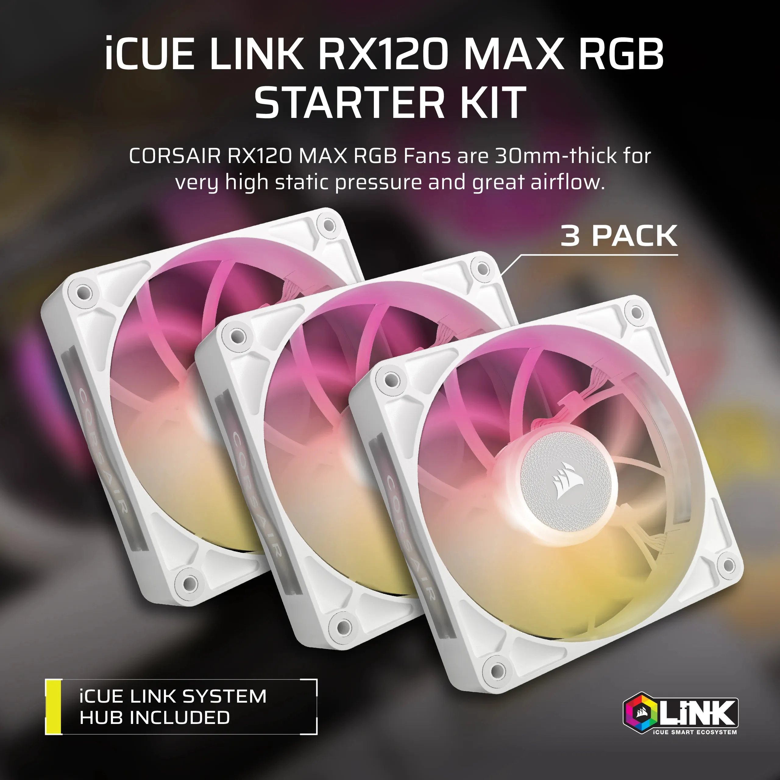Case Acc Corsair Fan iCUE LINK RX120 RGBMax 3x12wh