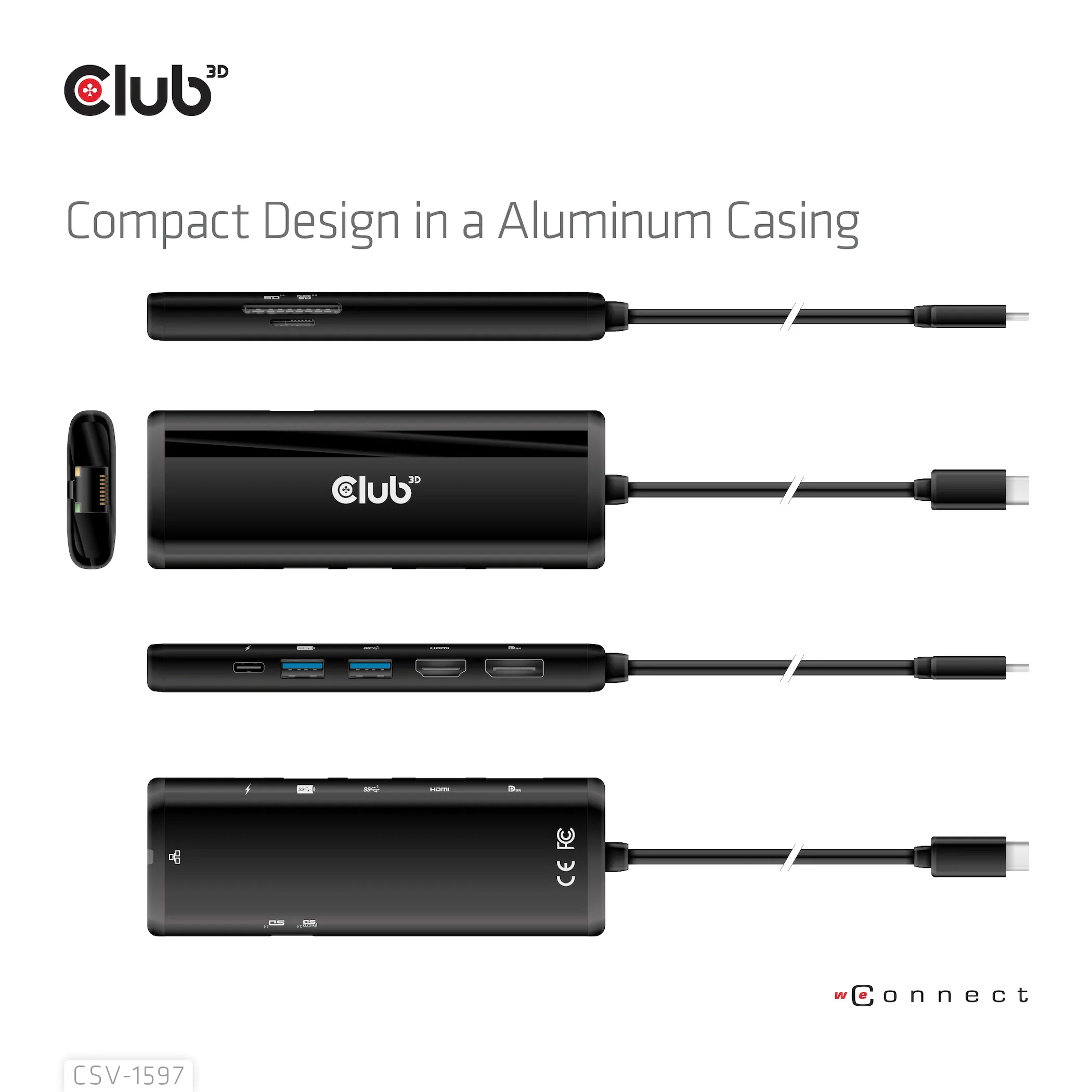 Club 3D 3.2 Gen1 USB-C 8-in-1 - dock, Black