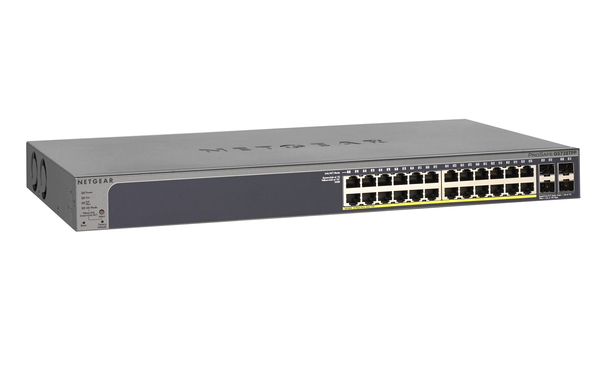 NETGEAR ProSAFE GS728TPP - Kytkin - L3 Lite - Hallinnoitu - 24 x 10/100/1000 (PoE+) + 4 x SFP - ty&ouml;p&ouml;yt&auml;, r&auml;kkiin asennettava - PoE+ (384 W)