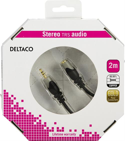 Deltaco 3.5mm &ndash; 3.5mm - audio cable, male/female, 2 m, Black