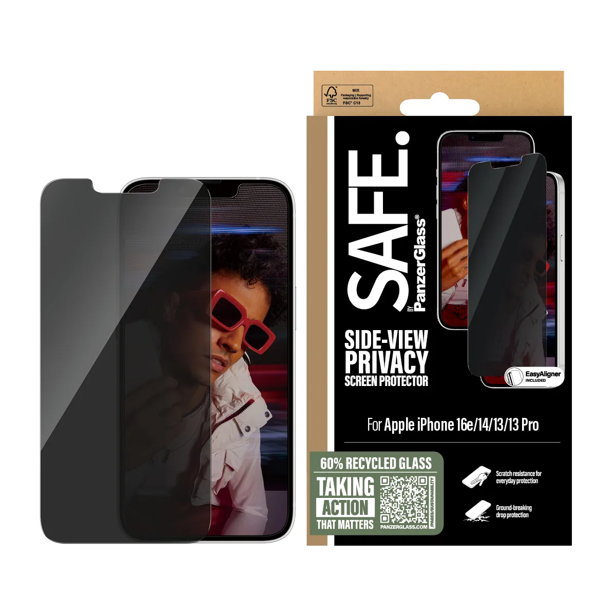 PanzerGlass SAFE Ultra-Wide Fit Alignerkit iPhone 16e / 14 / 13 / 13 Pro - Screen Protector, Privacy